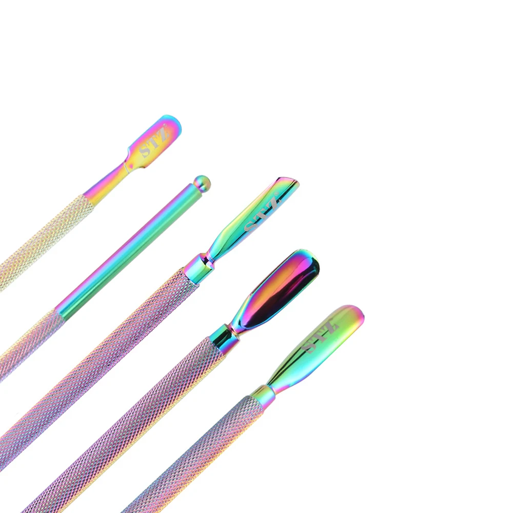 1PC Dual-ended Nail Cuticle Pusher Polish Gel Remover Rainbow Stainless Steel Manicure Nail Care Tools