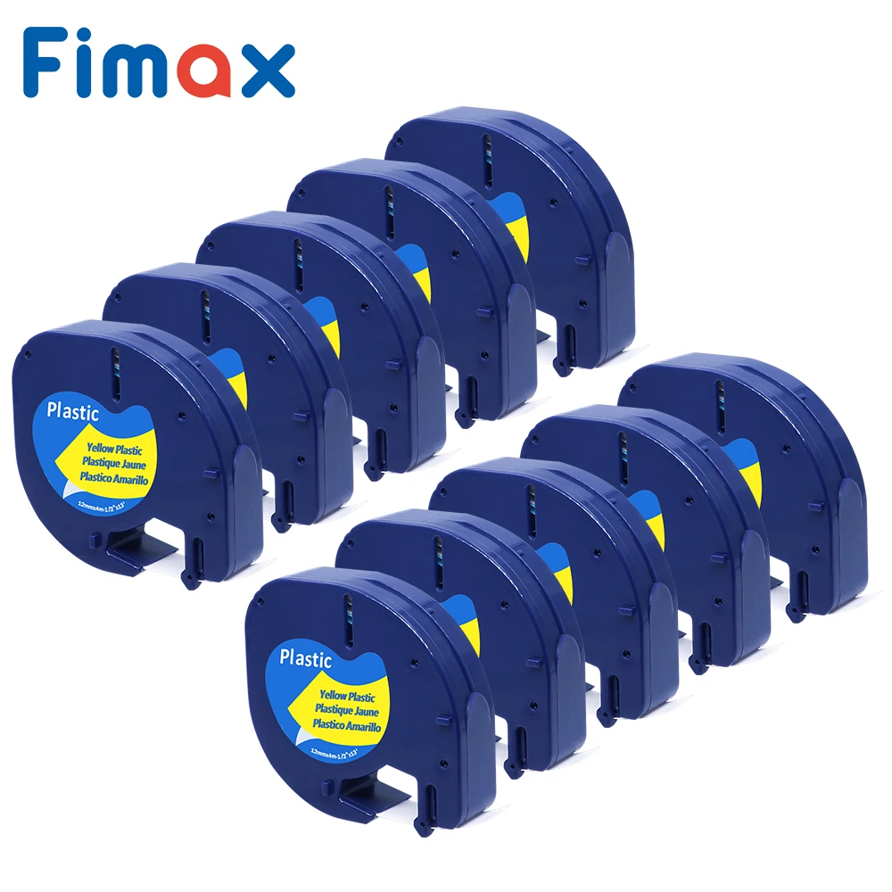 

Fimax 10 PCS/Lot for DYMO LetraTag Tape 91202( 91332 91222 59423) Black on Yellow 4m*12mm for DYMO Label Maker Letratag LT-100H