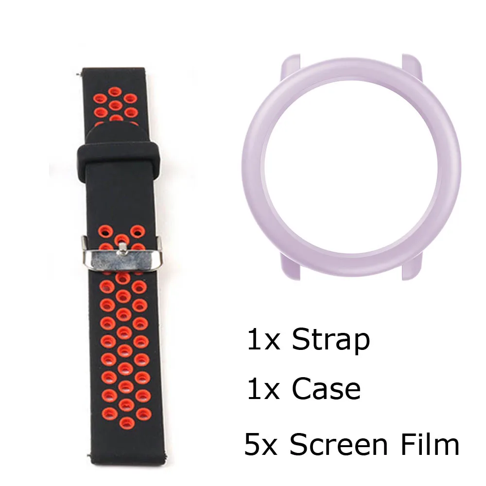 BlackRed-LigthPurple 7/лот для Xiaomi Huami Amazfit Pace ремешок для часов браслет силиконовый Pulsera Correa Защитная пленка для экрана Pantalla - Цвет: BlackRed-LigthPurple