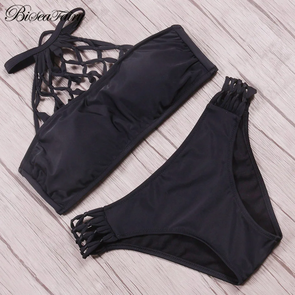 Biseafairy Новые однотонные бикини женские пуш-ап одежда для плавания бразильские