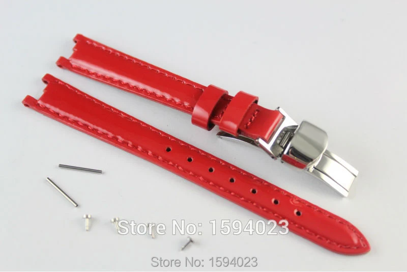 12mm (Buckle10mm) T094210A High Quality Silver Buckle + Red Genuine Leather Coat of paint Watch Bands Strap For T094