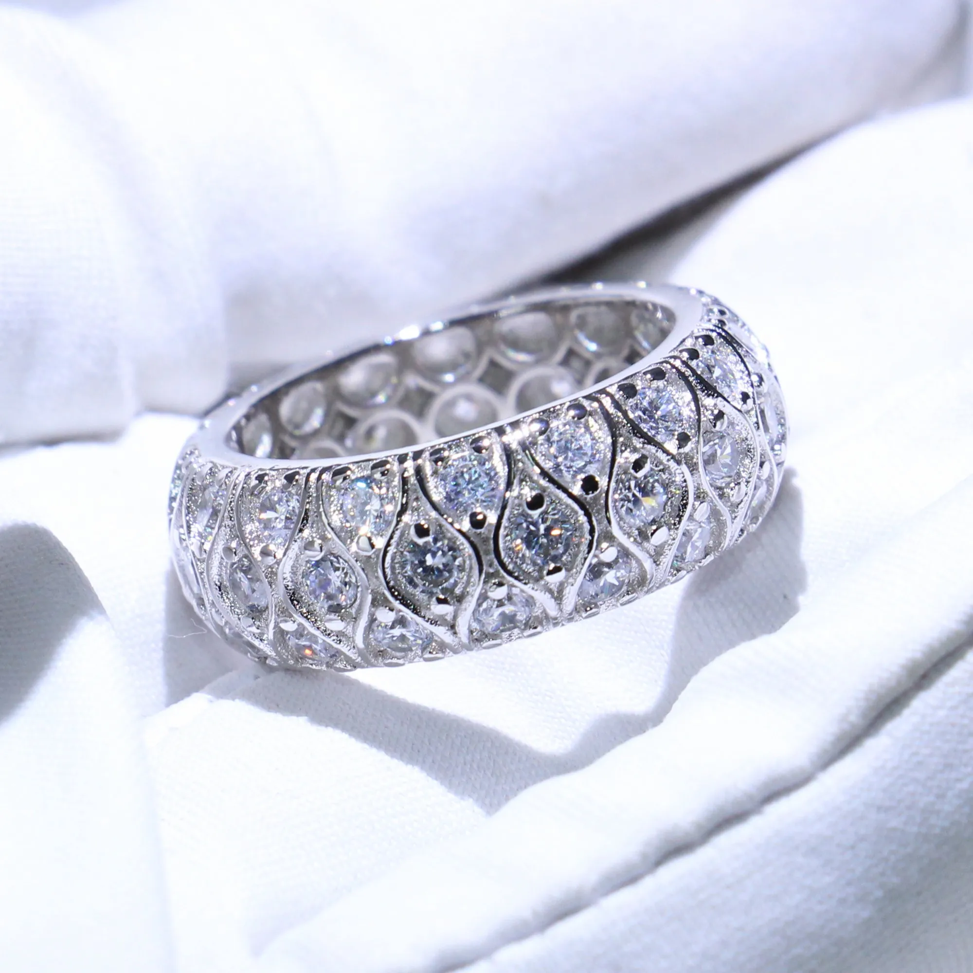 Size 5-10 Vintage Jewelry 925 Sterling Silver Horse Eye 5A White Clear Cubic Zirconia Party Women Wedding Finger Band Ring Gift | Украшения