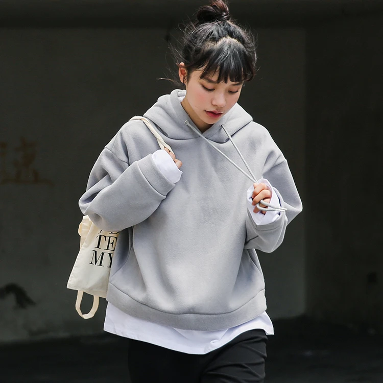 Повседневные женские толстовки Японский Harajuku Ulzzang сшитые поддельные из двух