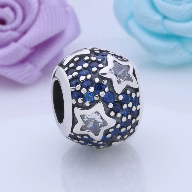 Настоящее 925 пробы серебро следовать звездами Шарм Бусины Fit Pandora браслет и
