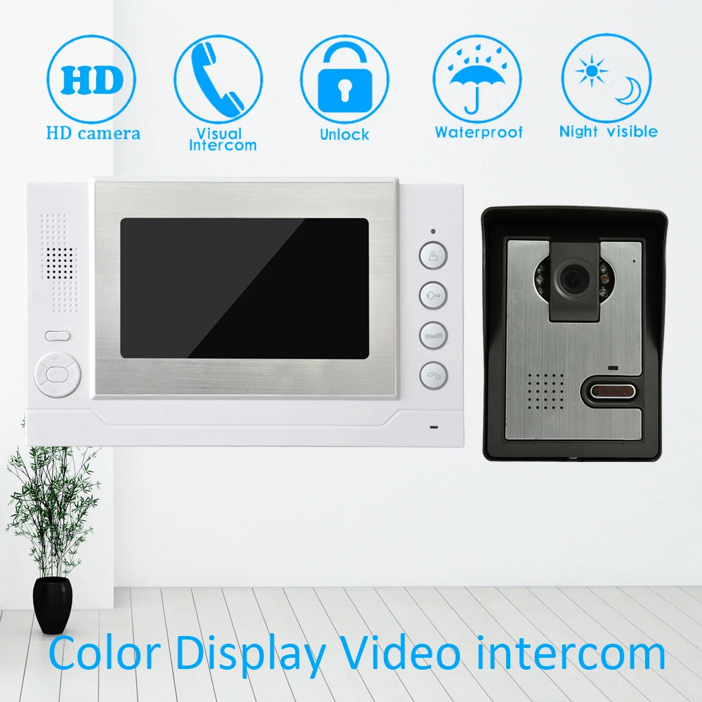 

7'' TFT LCD Color Display 1 to 1 Wire Video Door Phone System doorbell Talkback Doorbell Night vision function Unlock Intercom