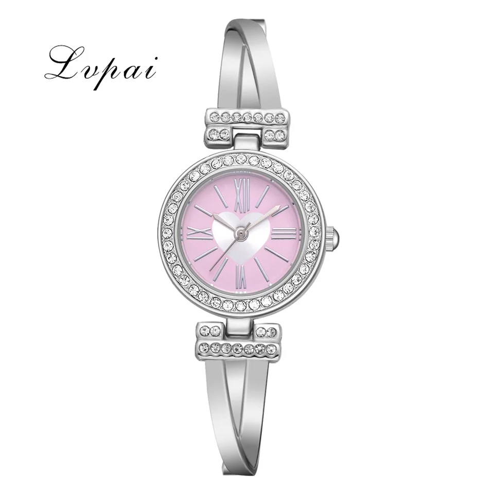 Silver Pink Lvpai Брендовые Часы-браслет для женщин, роскошные часы из розового золота, кварцевые часы, модные женские креативные Стразы, женские часы - Цвет: Silver Pink