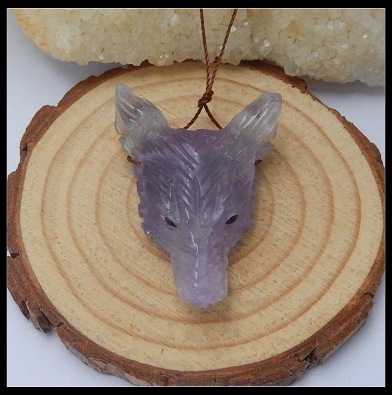 

Purple Color Natural Stone Handmade Animal Pendant Bead Semi-precious stones Amethyst Carved Wolf Head For Women Necklace Gifts