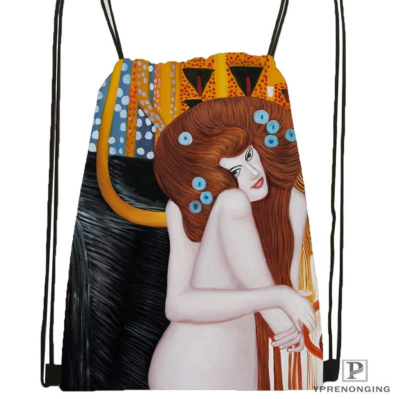 Пользовательские искусства Густав Климт#9 Drawstring сумка-рюкзак милый рюкзак детский Ранец(черный назад) 31x40 см#180531-02-40