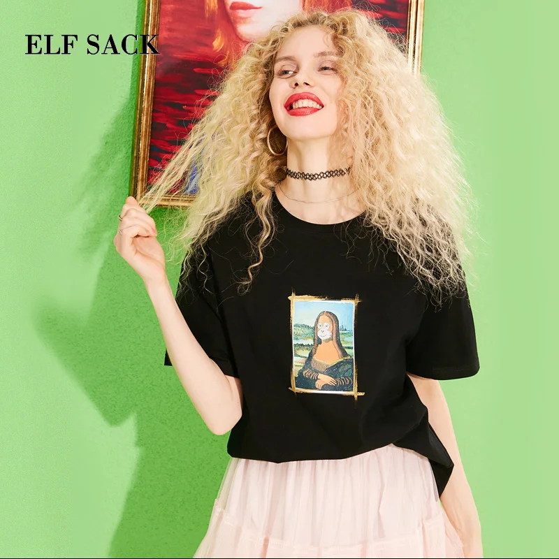 ELFSACK новинка весны 2019 женская футболка хлопок на каждый день круглый вырез