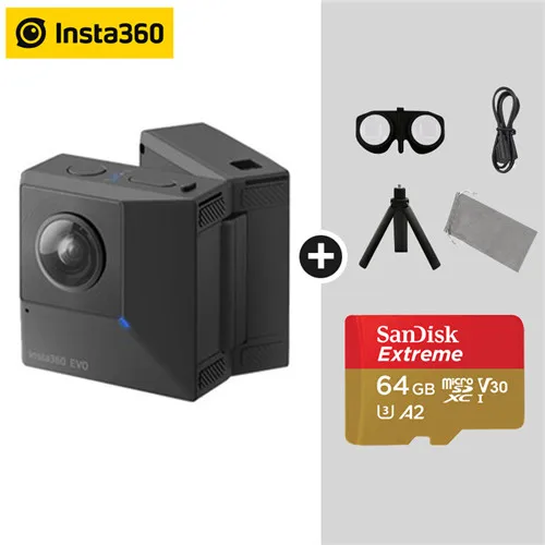 Insta360 EVO 5,7 K видео 3D видеокамера для панорамной Insta 360 Камера для андроид iPhone XS/XS Max/XR/iPhone X/8/8 Plus/7/7 plus/6s/6s Плюс/SE - Цветной: Kit C with 64GB
