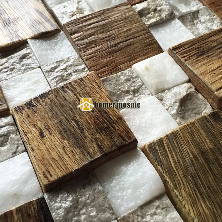 3D Мозаика из натурального дерева, старый корабль, деревянная плитка, смешанный камень, настенная мозаика HS6000B для бара, фоновая подсветка, кухонная стена