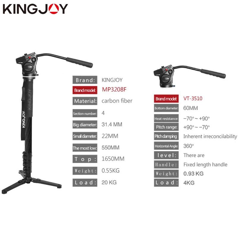 KINGJOY официальный MP3208F + VT 3510 монопод из углеродного волокна Dslr для всех моделей