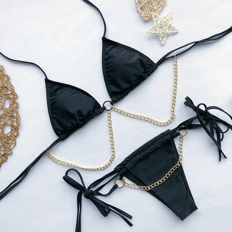 В-х струнная цепь бикини сексуальный купальный костюм 2019 высокий вырез большого