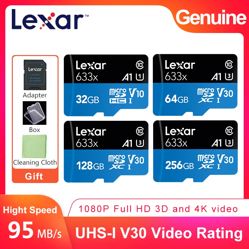 

Lexar 95MB/s 633x TF micro SD SDHC SDXC 32GB 64GB 128GB 256GB 512GB Class10 Memory Card For Gopro DJI Nintendo Switch W/adapter