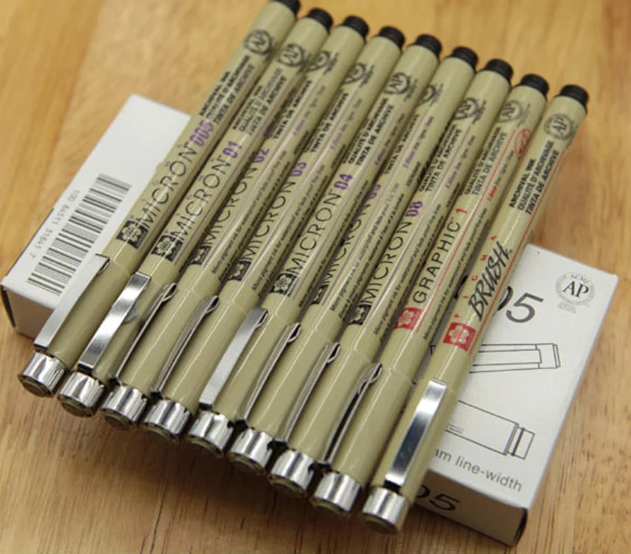 9 шт. Sakura Micron Pigma Лайнер Кисть ручка профессиональные художественные маркеры