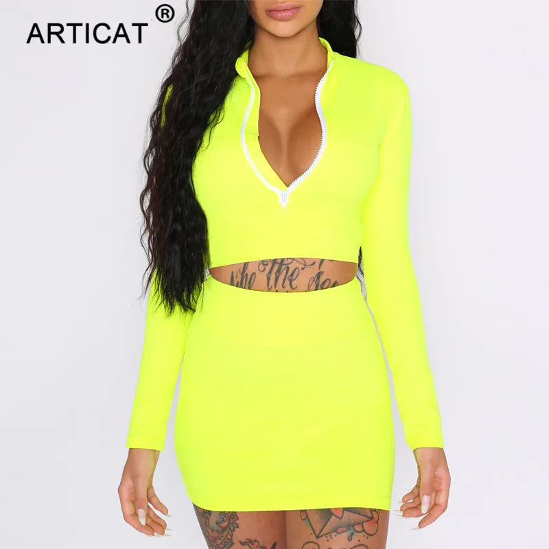 MoYan с длинным рукавом молния Сексуальная Bodycon Платье Для женщин из двух частей 2018