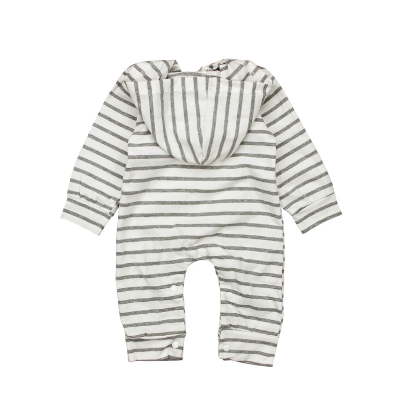 Gray Color Newborn Baby Boy Girls Clothes Long Sleeve Striped Hooded Romper Jumpsuit Outfits Playsuit | Детская одежда и обувь