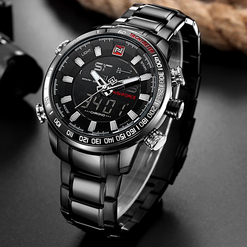 

NAVIFORCE Luxury Brand Men LED Quartz Watch Men's Steel Military Sport Watches Male Date Digital Analog Clock Relogio Masculino