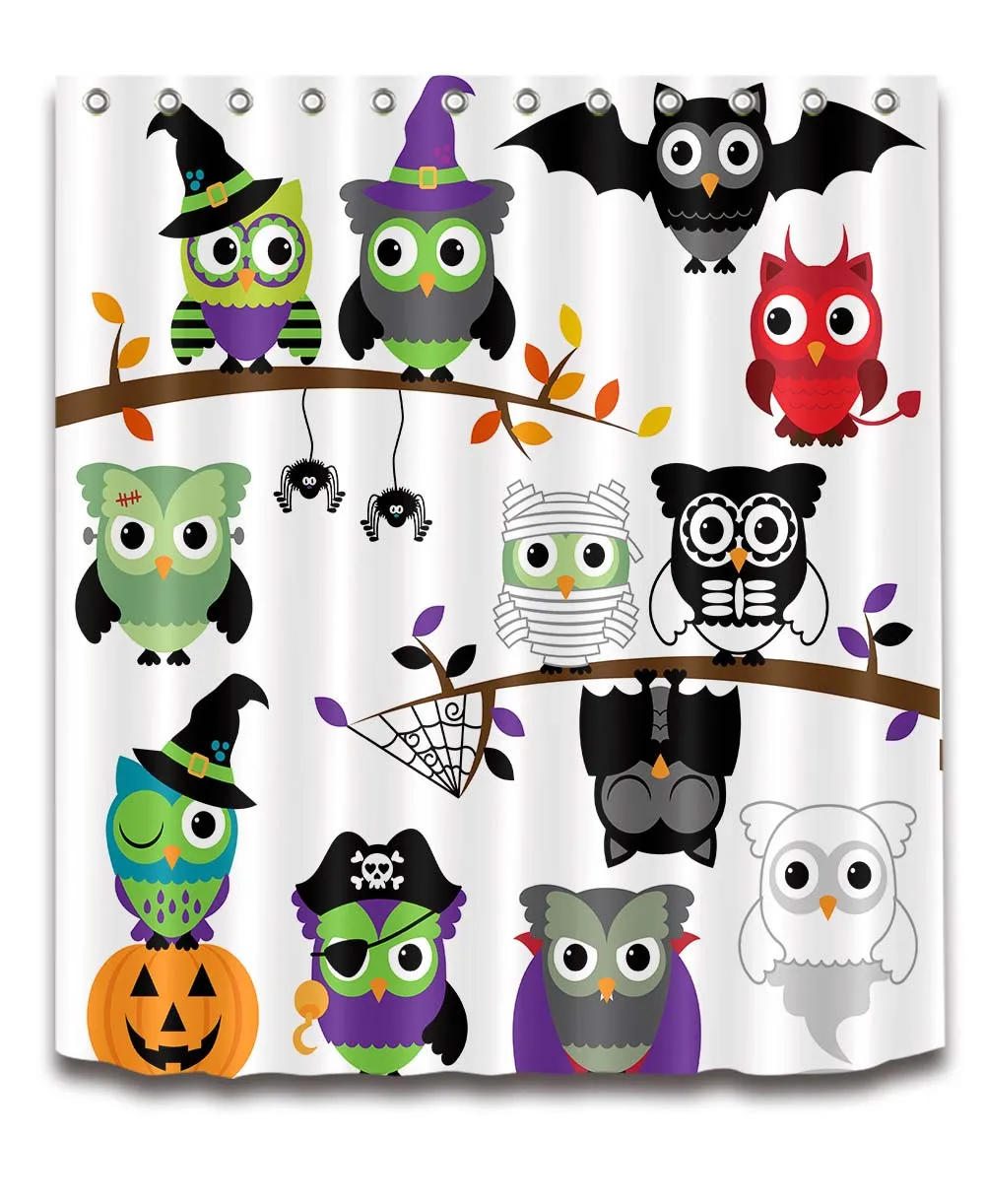 LB мультфильм забавная Сова Птицы Хэллоуин Ласточка белый душ занавеска коврик