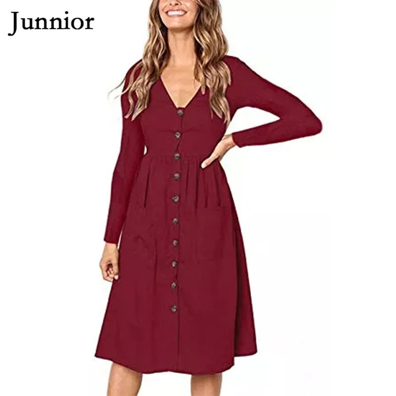 Женские повседневные платья с длинными рукавами глубоким v образным вырезом на