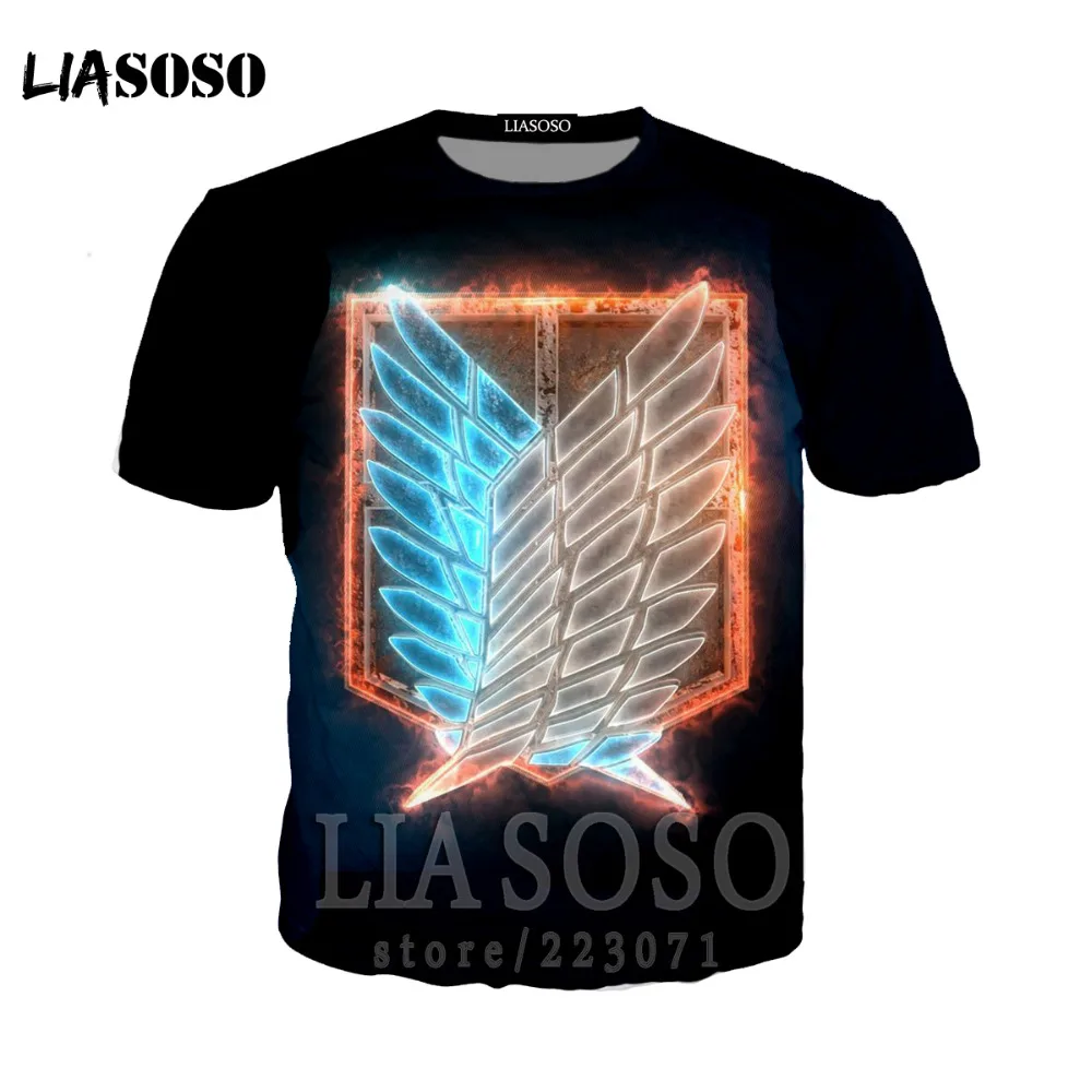 LIASOSO Japanese Anime Attack on Titan t shirt in men's T-shirt Short Sleeve Hip Hop Strretwear 3D O-neck summer tshirt at11 | Мужская
