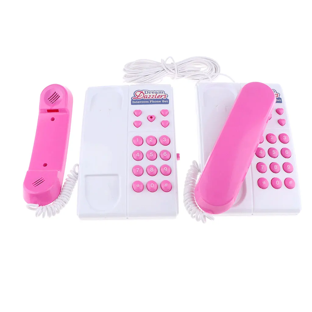 Wired Intercom Simulation Phone Interactive Toy for Child Gift Pink