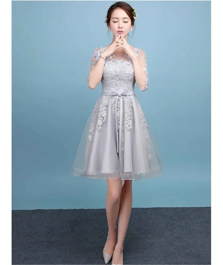 Новое женское сексуальное кружевное цветочное свадебное элегантное платье подружки невесты Qipao благородное длинное vestido de festa размера плюс Cheongsam XS-3XL - Цвет: Silver gray