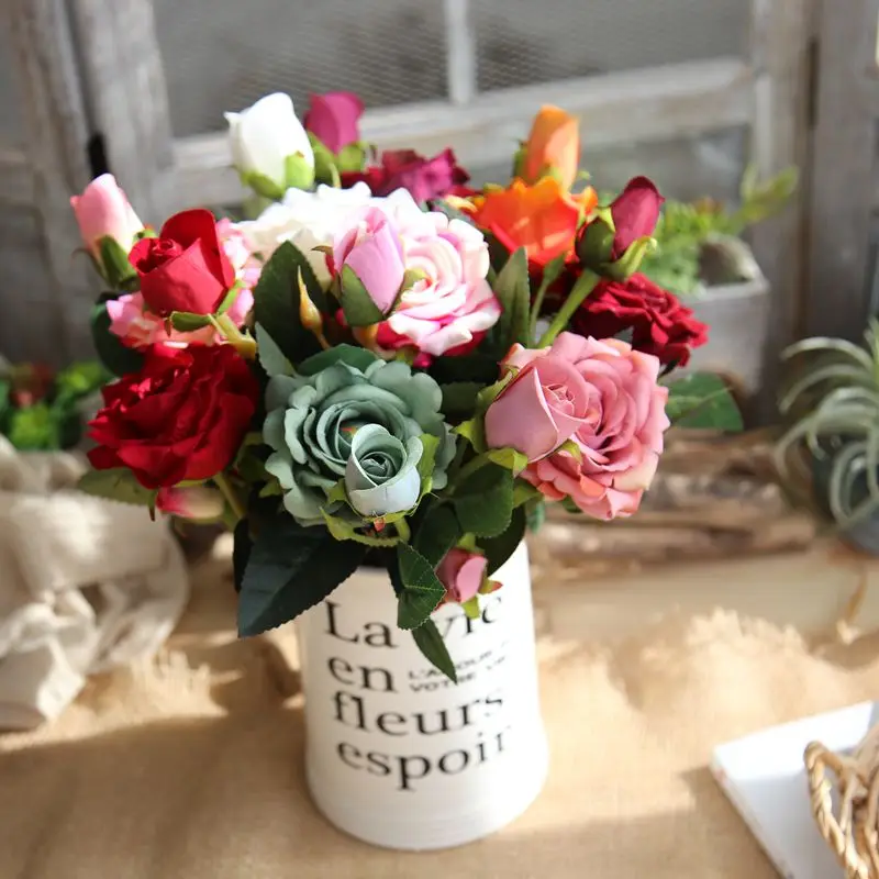 

10 Colors 3 Heads Silk Rose Artificial Flower Wedding Silk Flowers for Home Wedding Decoration Party fake flower