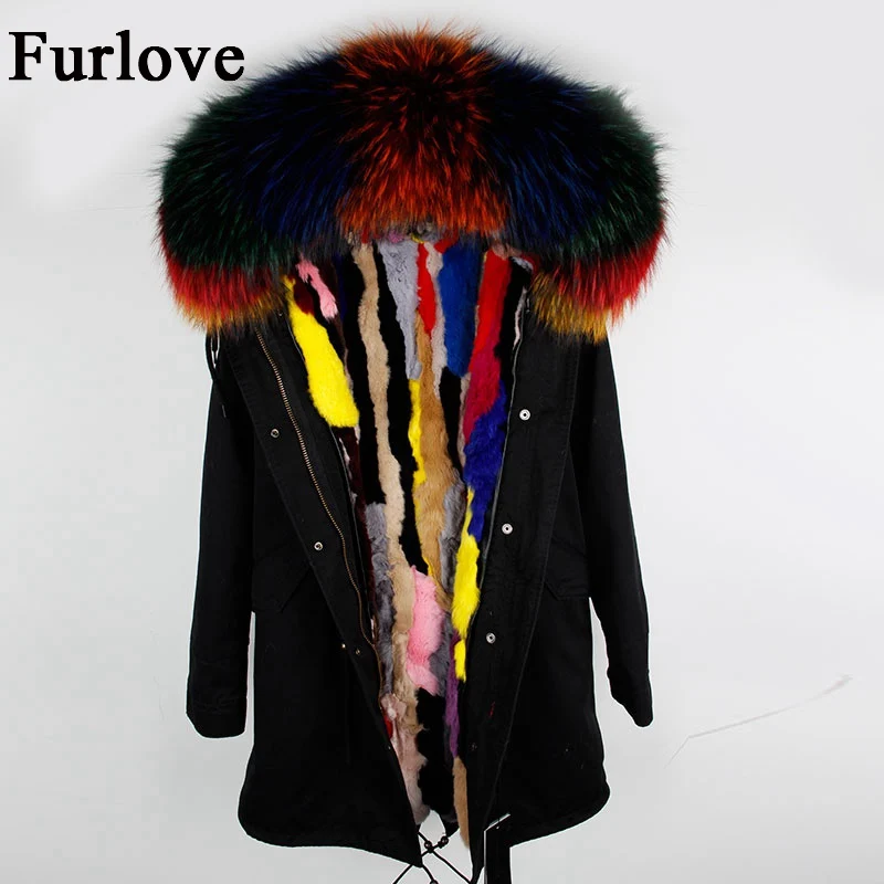 Новая зимняя куртка женская парка натуральный большой енота меховым воротником