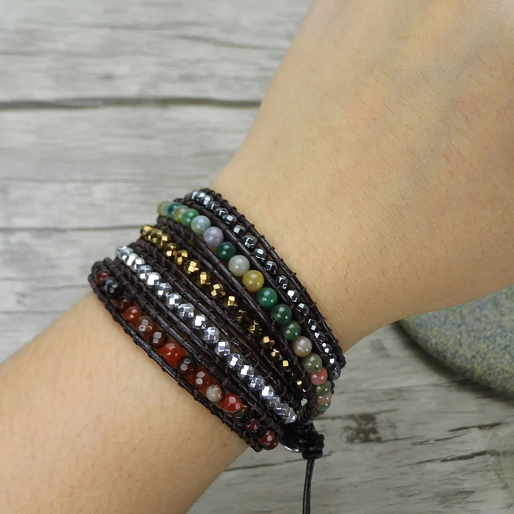 Палантин Бохо Браслет индийский натуральный камень Бусина beads Бусы Кожа Йога