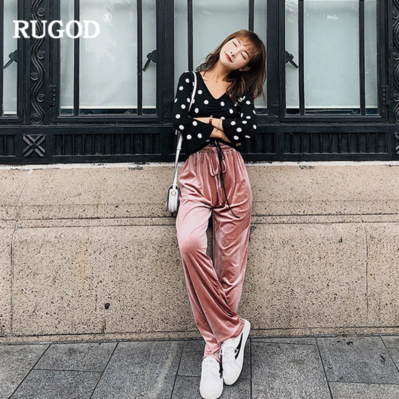 RUGOD New Fashion Female Ankle-Length Pants Casual Loose Drawstring Solid High Waist Wide Leg For Women Pantalon Femme | Женская одежда