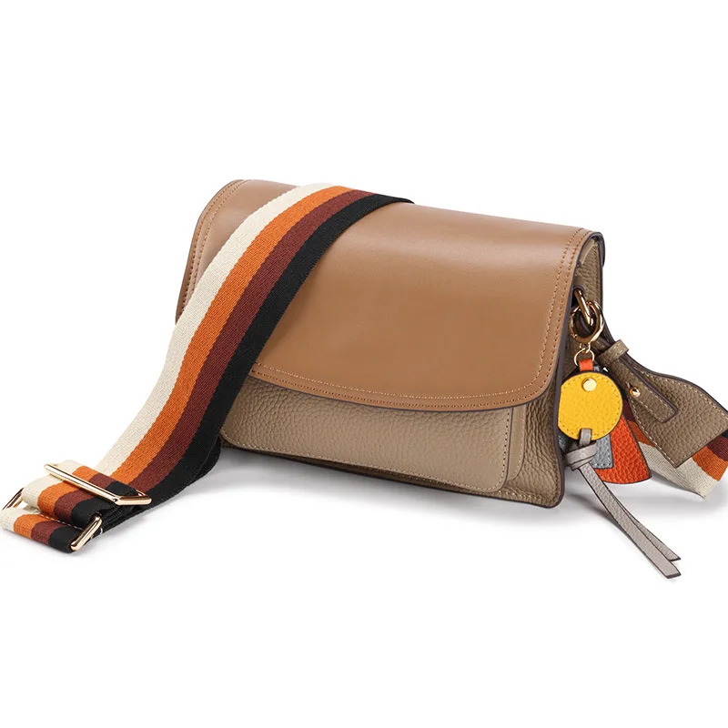 Сумка мессенджер из натуральной яловой кожи с контрастным цветным блоком сумки