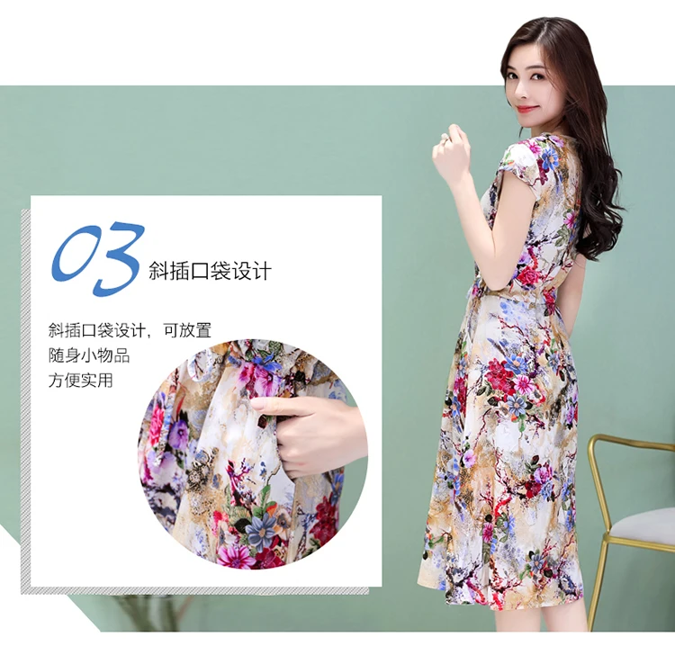 

new 2019 Women Summer dress Middle-aged Plus Size 6XL Loose Mother Elegant Short sleeve dress O-neck Flower Print cotton Dress