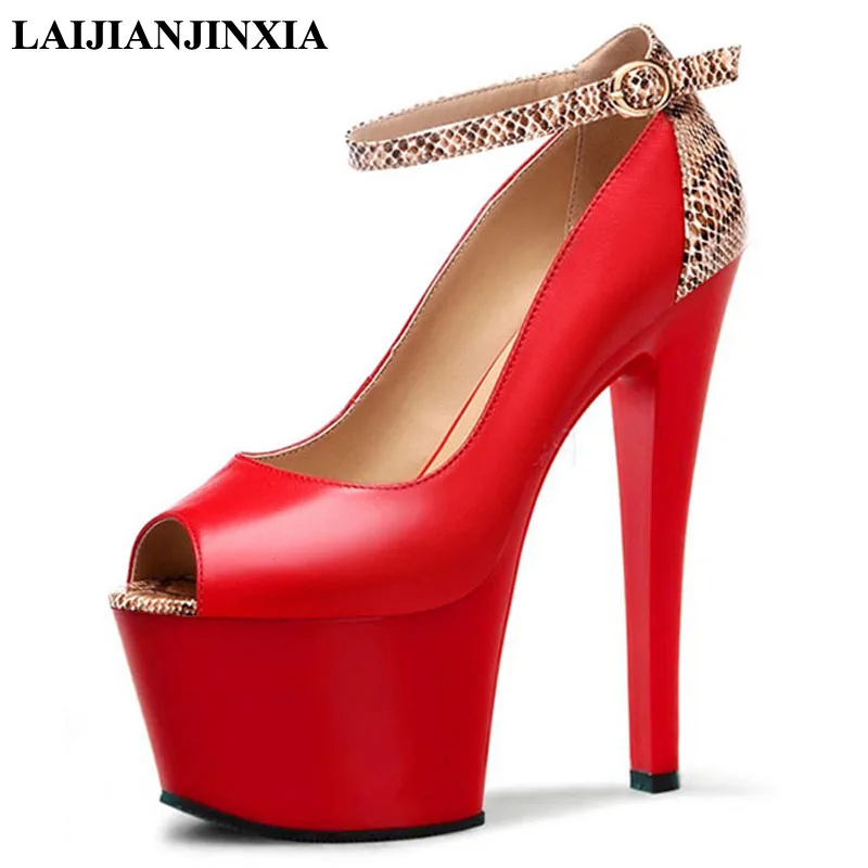 LAIJIANJINXIA Sexy Peep Toe 17cm Thin High Heels Wedding Party Dress Women Pole Dance Shoes Sandals Dancing Red/Black | Спорт и