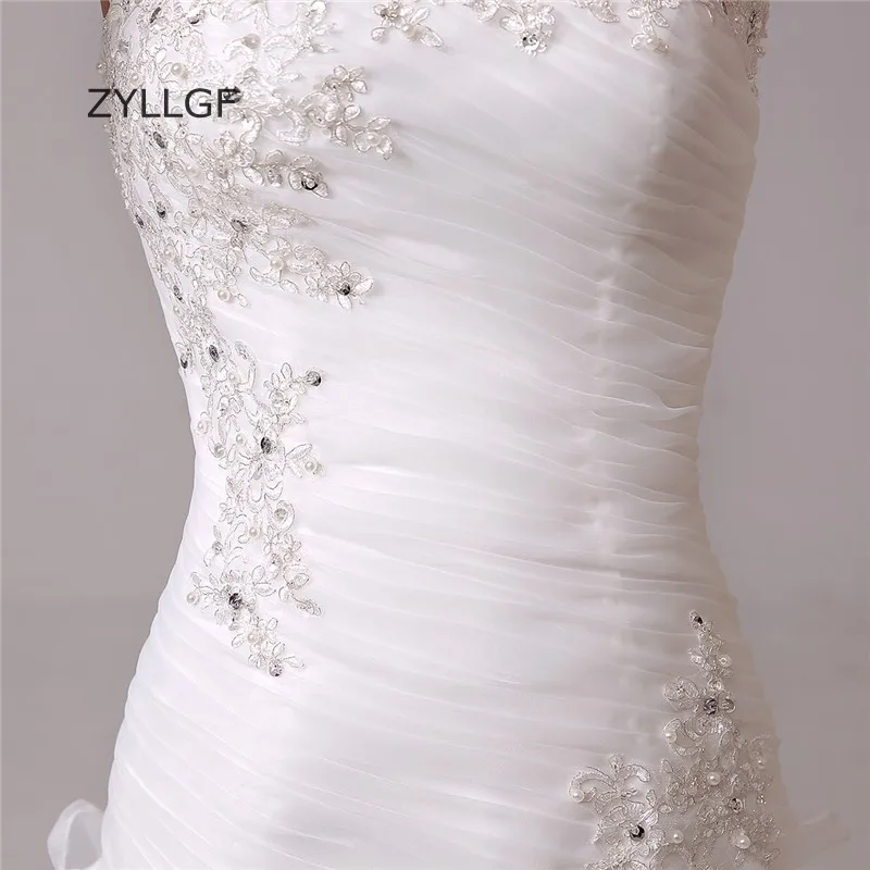 ZYLLGF Ruffles Organza Mermaid Wedding Dress Strapless Bridal Dresses Lace Up Back Vestido De Noiva 2017 With Beadings ZL9 | Свадьбы и