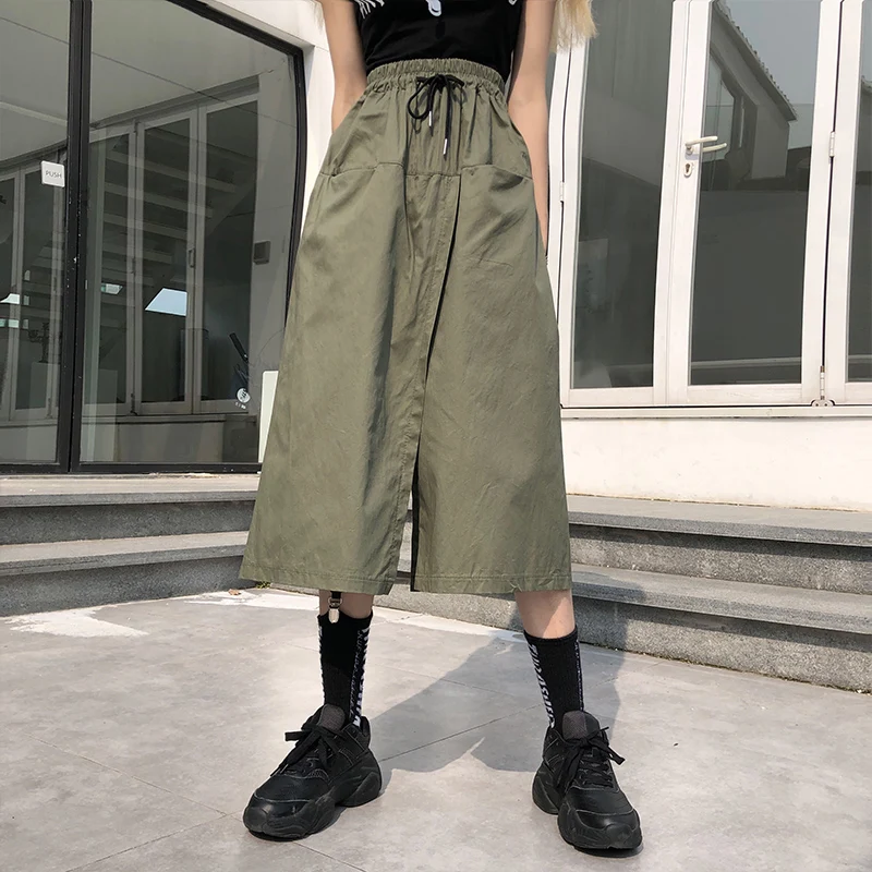 Woherb Harajuku широкие брюки Капри женские брюки с высокой талией уличная одежда летние корейские брюки карго Pantalones Mujer