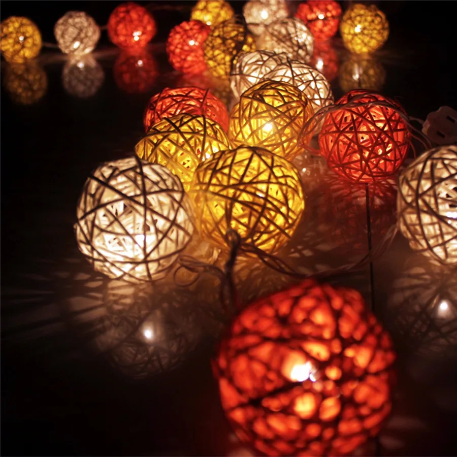 Coversage Батарея ротанг Ball Строка сказочных огней Шторы LED Рождество Свадебные