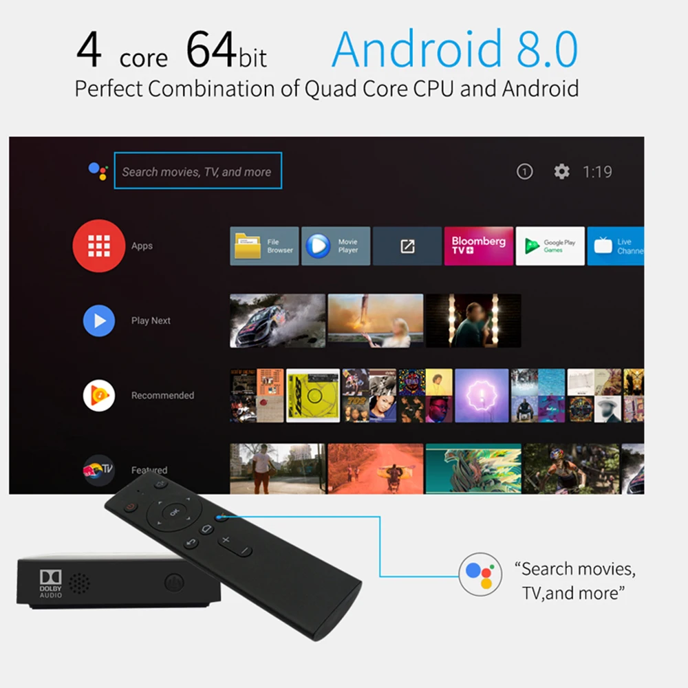 MECOOL KM8 A tv Android tv 8,0 tv Box w/BT& IR Voice Amlogic S905X 2 ГБ/16 ГБ Поддержка Google Home& Cast 3D WiFi 4K медиаплеер