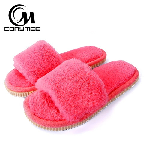QZJ-MM Watermelon Re Зима ; домашняя обувь на плоской подошве; женские меховые тапочки; Мягкие плюшевые женские теплые хлопковые туфли; женские пушистые тапочки для спальни Лето Мужчины Женщины Пляжные горки Сандалии Тапочки для ванной - Цвет: QZJ-MM Watermelon Re