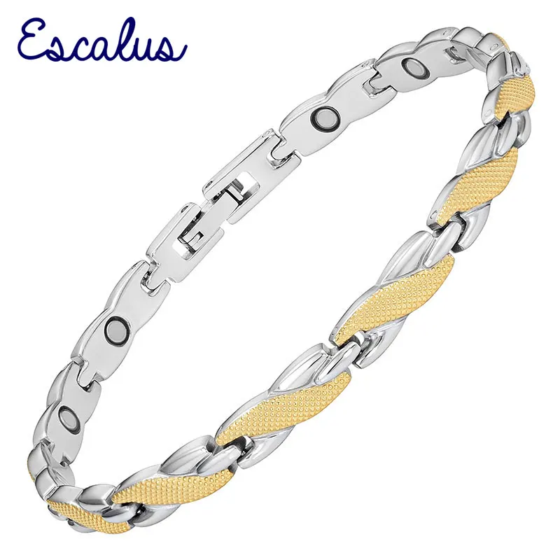 

Escalus New Classic Magnets Stainless Steel Bracelet For Women 2-Tone Gold Silver Color Bangle Magnetic Wristband Charm