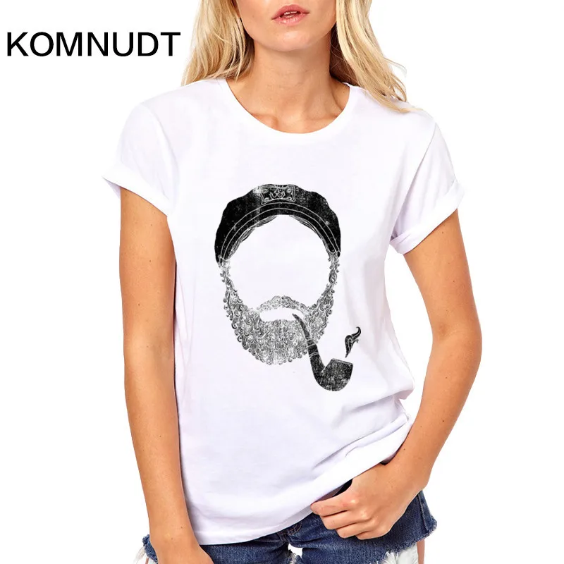 Komnudt 2018 последним бородатый усы печатных Забавные Creative Футболка Мода Женская