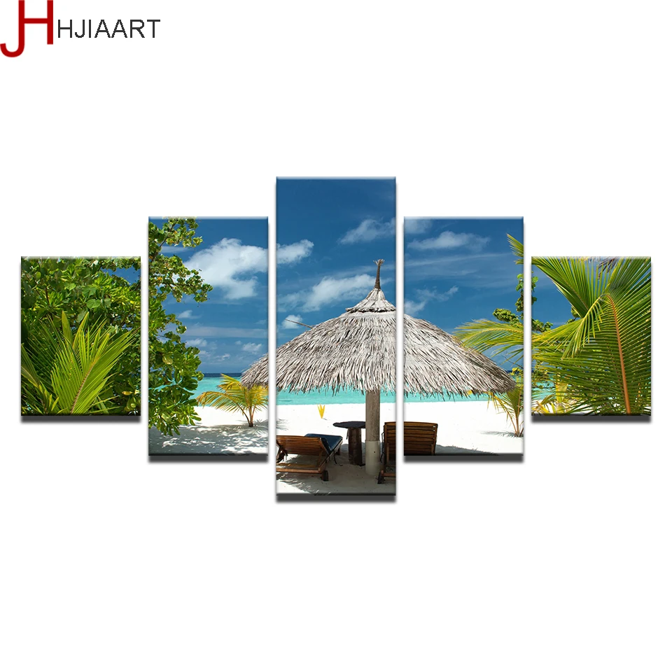 Холст Картины Wall Art Hd принты 5 шт. тропический остров фотографии пальмы пляж