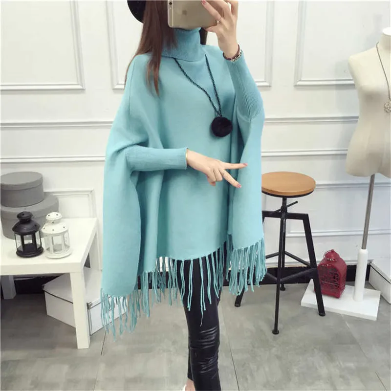 2017 весенне-зимние свитера с крыльями летучей мыши пончо небесно-голубая