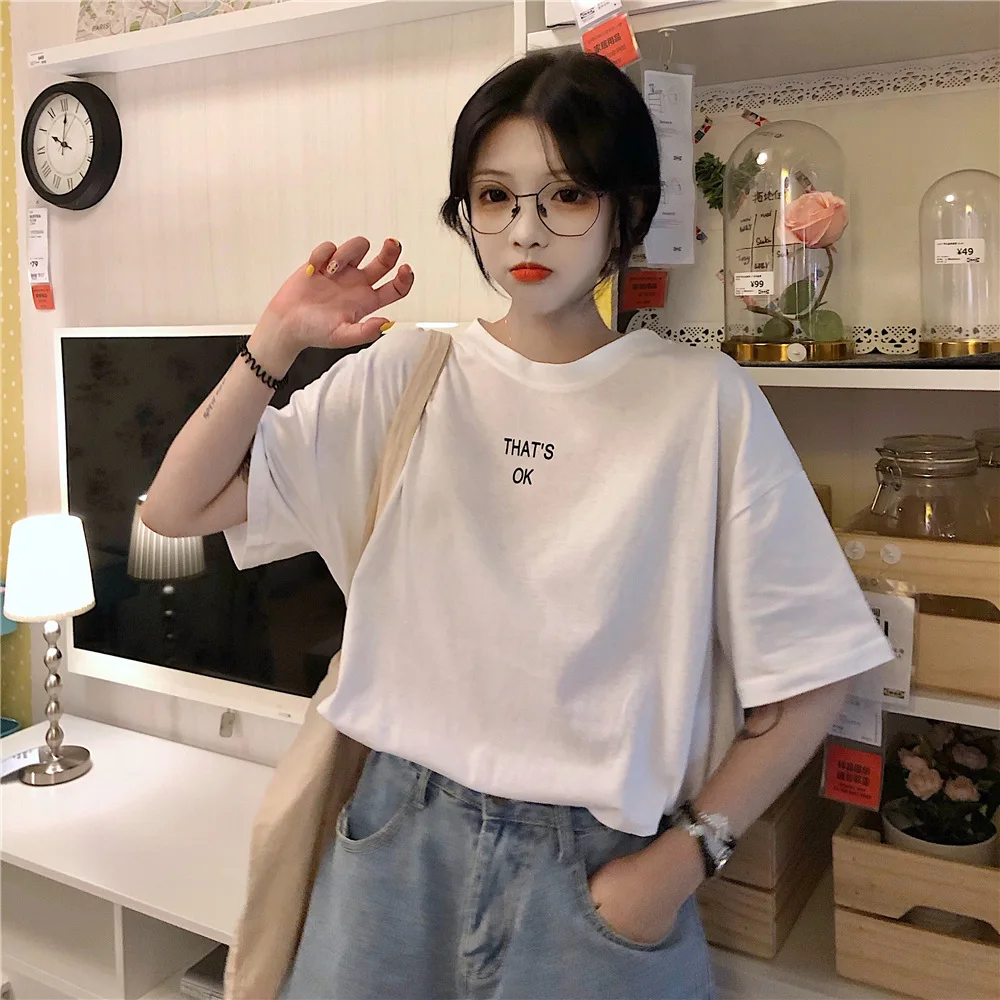 Женская футболка с надписью That's OK больших размеров белая новые летние