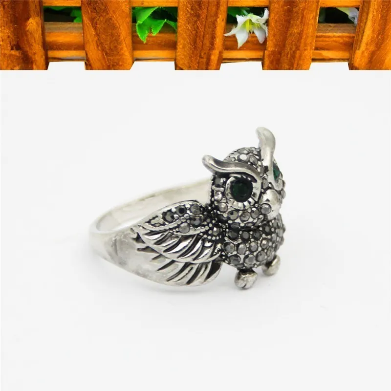 Cute Owl Rhinestone Rings For Women Vintage Look Antique Bronze Plated Fashion Jewelry TR698|Кольца| |