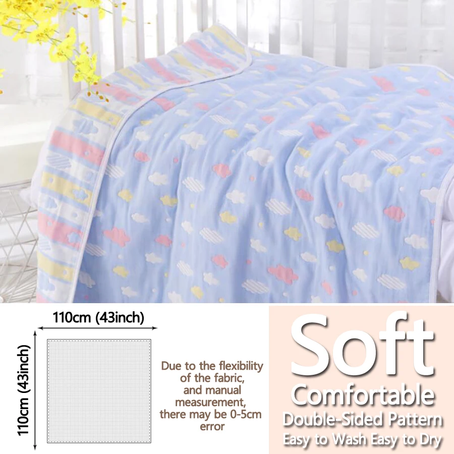 6 Layers Muslin Baby Blanket Newborn Cotton Swaddle Wrap Children's Square Winter Quilt Bath | Мать и ребенок