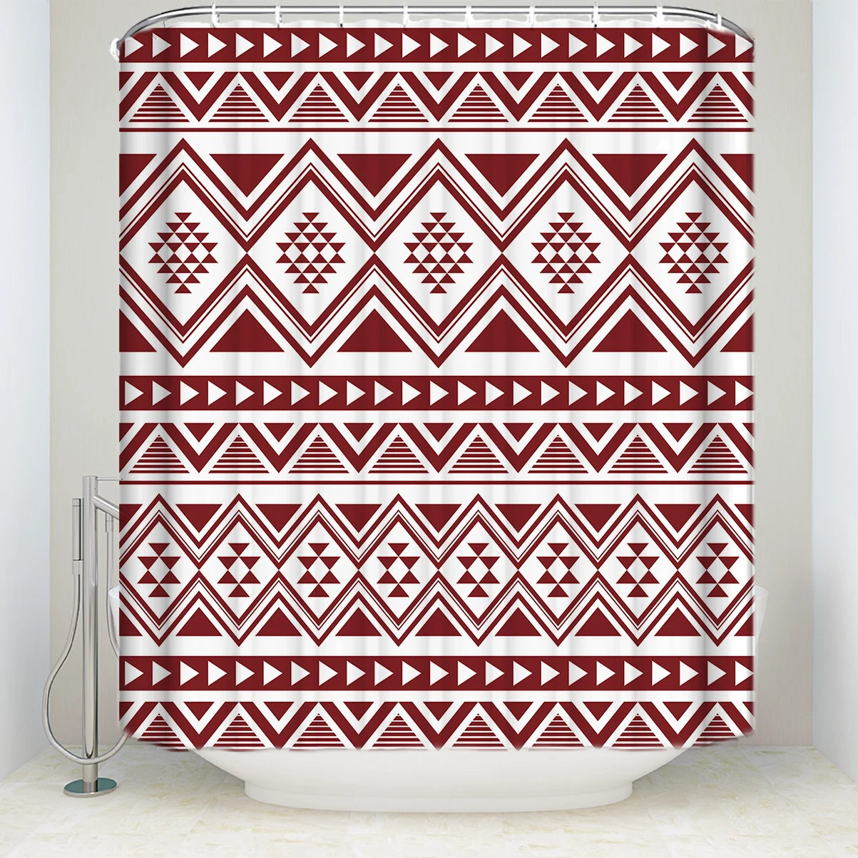 

New Waterproof Bohemian Style Shower Curtain with Hooks Polyester Fabric Bathroom Curtains for Home Decorations Red White