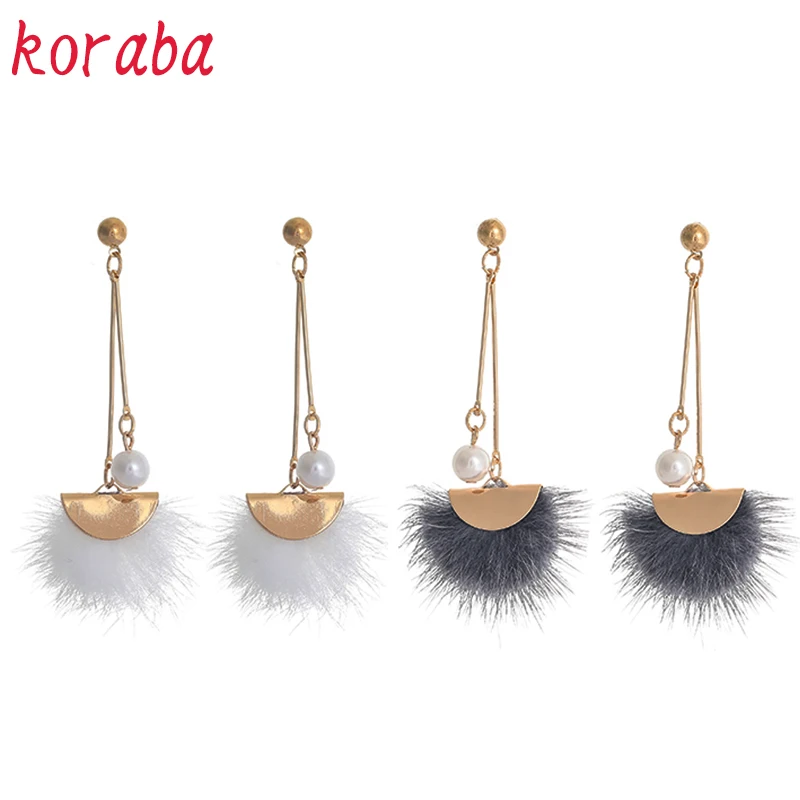 Новая мода белый серый плюшевый мяч серьги для Для женщин Корея Личность Круглый