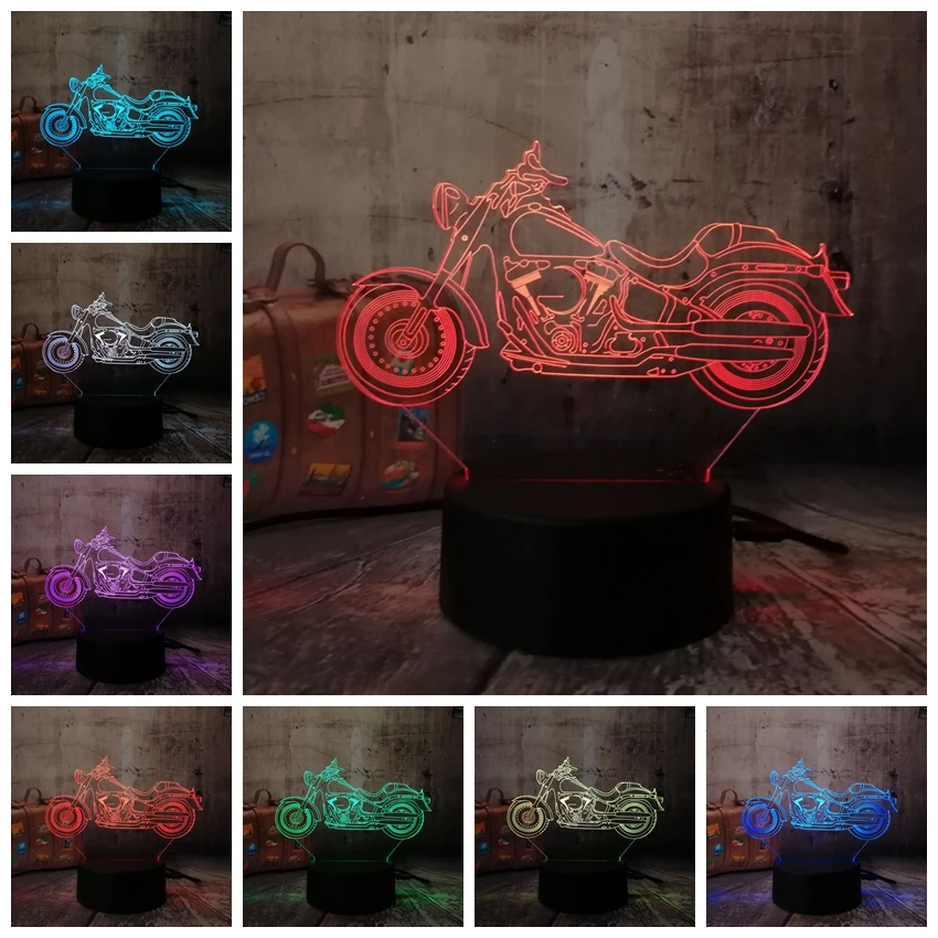 Новый мотоцикл Скутер 3D LED ночные светильники RGB 7 цветов USB Сенсорный пульт