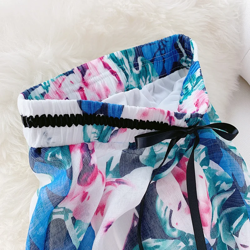 

Women Vintage Floral Print Rock 2019 New Summer Lady With Bow Casual Medium Long Beach Skirts